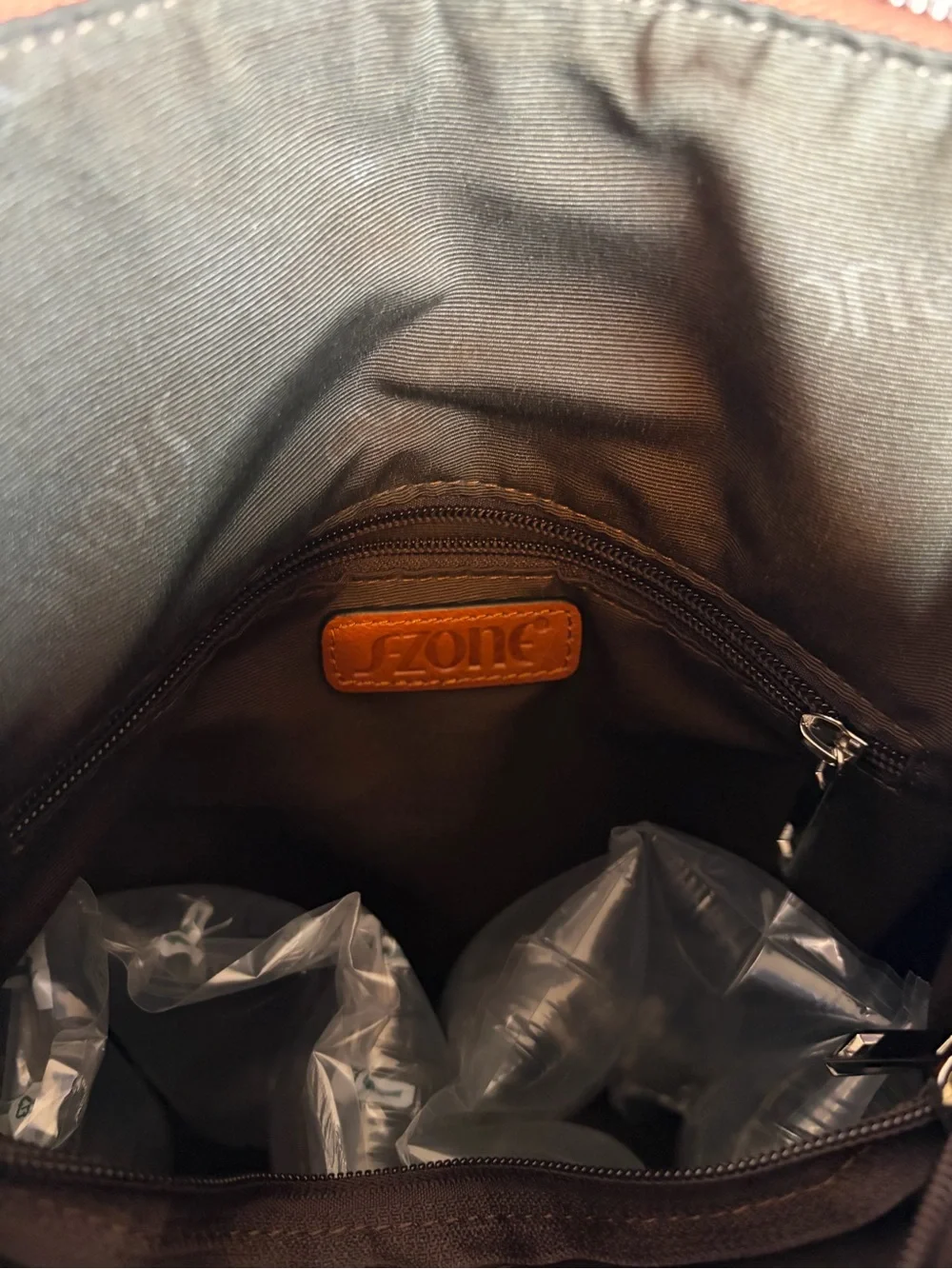 S-ZONE Genuine Leather Backpack Cognac Brown Laptop Travel Bag Unisex
